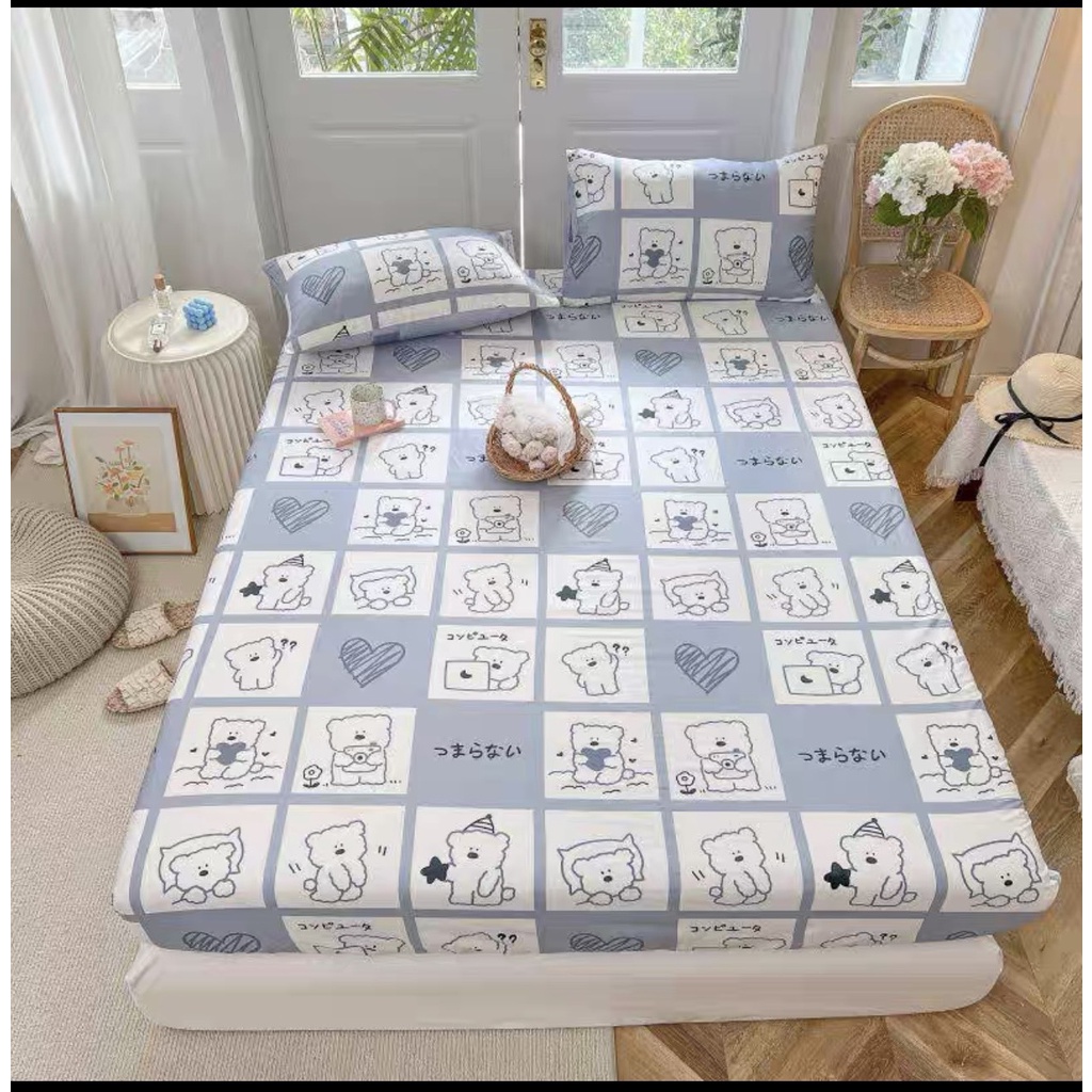 Sét Ga Gối 3 Món Hizun Cotton 100% Hoạ Tiết Dễ Thương