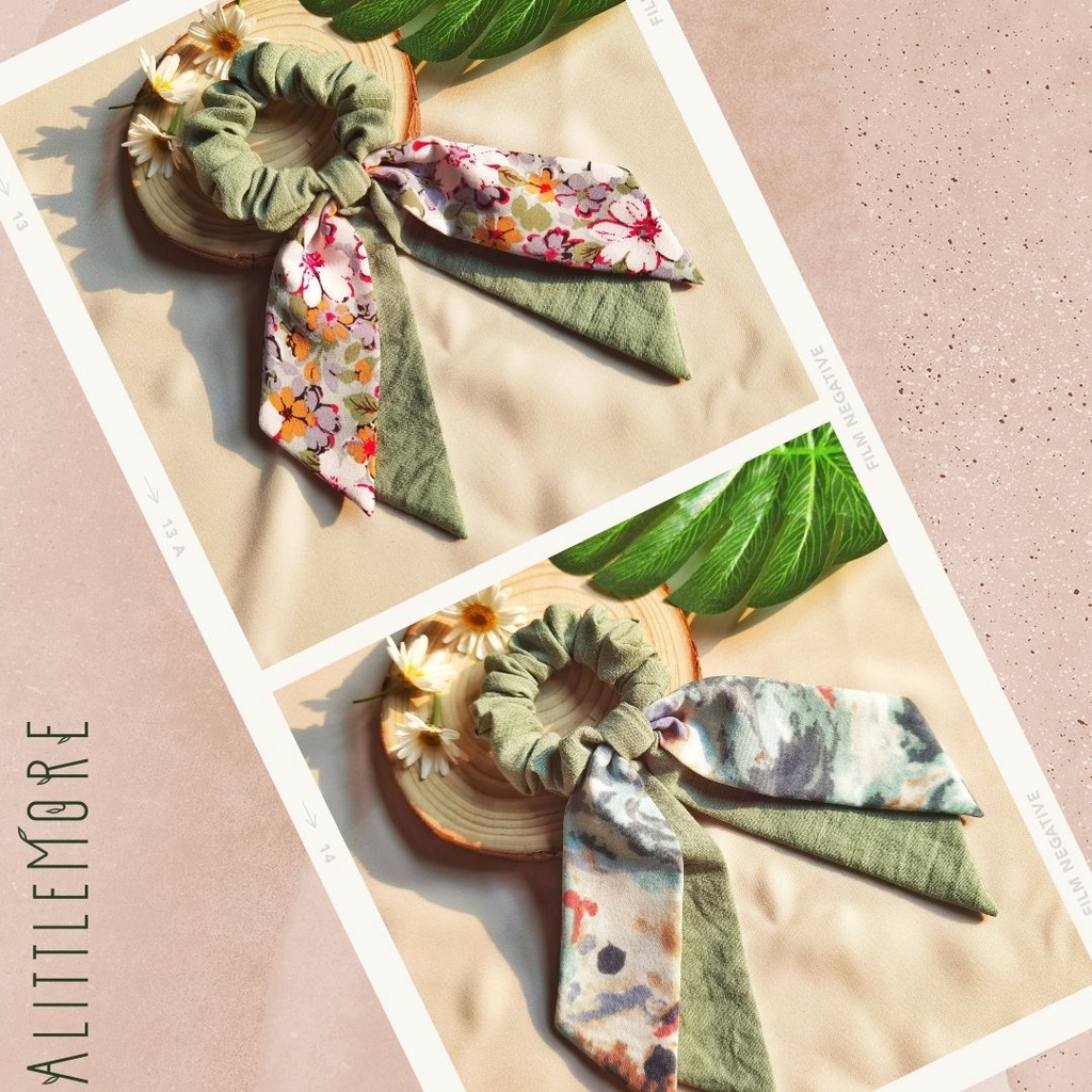 Dây Buộc Tóc Scrunchies AlittleMORE Phối Nơ Xinh Xắn Nữ Tính Cột Tóc Dễ Thương Đẹp