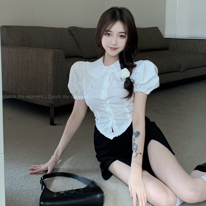 Áo Sơ Mi Tay Ngắn Dáng Ôm Phong Cách Thời Trang Hàn Quốc Dành Cho Nữ