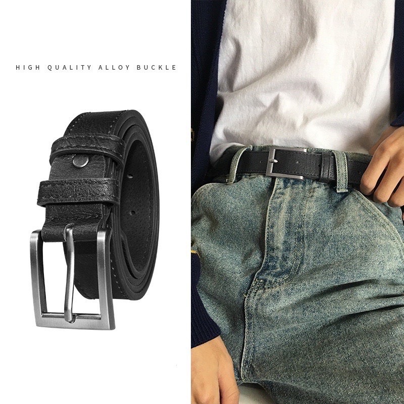 Thắt lưng nam quần bò âu hàn quốc unisex lịch lãm Lulu shop TLN010 mặt vuông Dây lưng nịt đi học làm trẻ trung 3cm