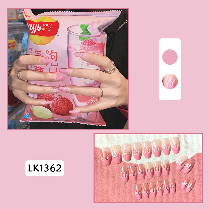 Bộ 24 Móng Tay Giả Lửa hồng (kèm keo)