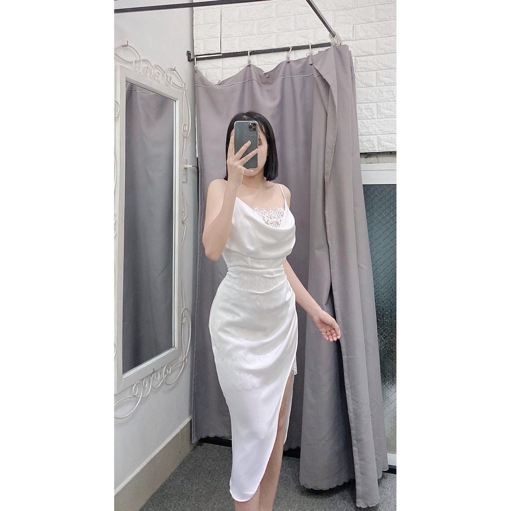 (VIDEO+HÌNH THẬT) Váy Đầm 2 Dây Cổ Đổ Phối Ren Sang Trọng Thời Trang Công Sở Dạo Phố Dự Tiệc Hàng Cao Cấp | BigBuy360 - bigbuy360.vn