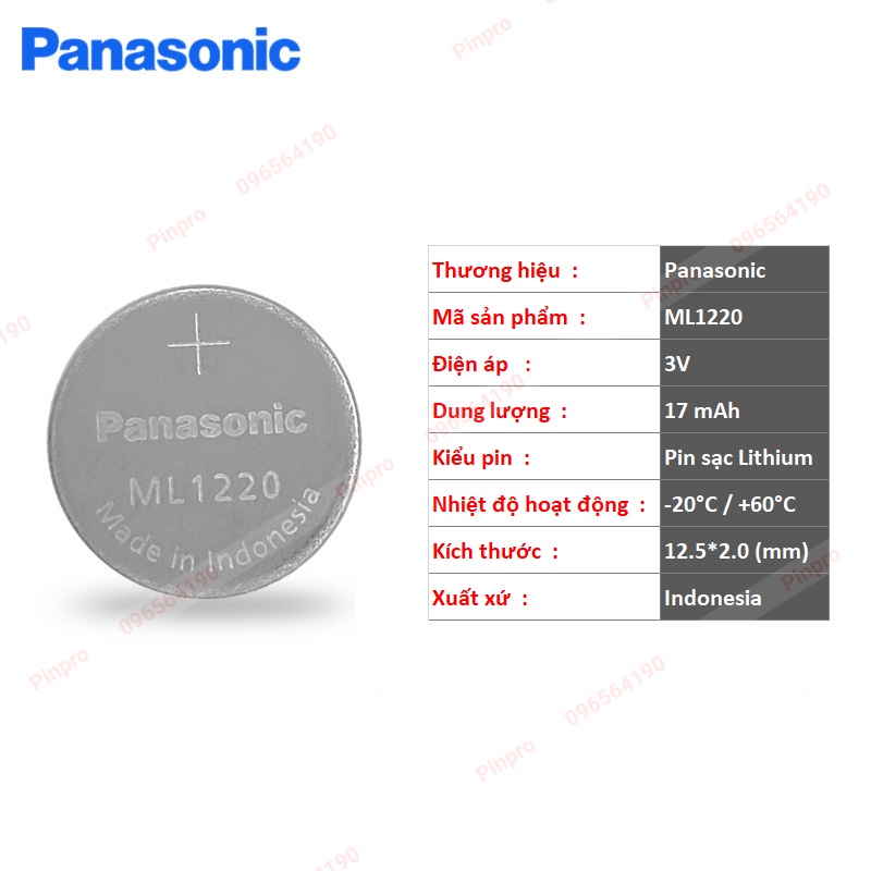 Pin sạc Panasonic ML1220 hàn chân, có dây cắm