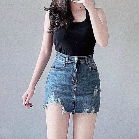 Chân váy chữ A ngắn , chân váy jean chữ a basic có lót trong - CV018