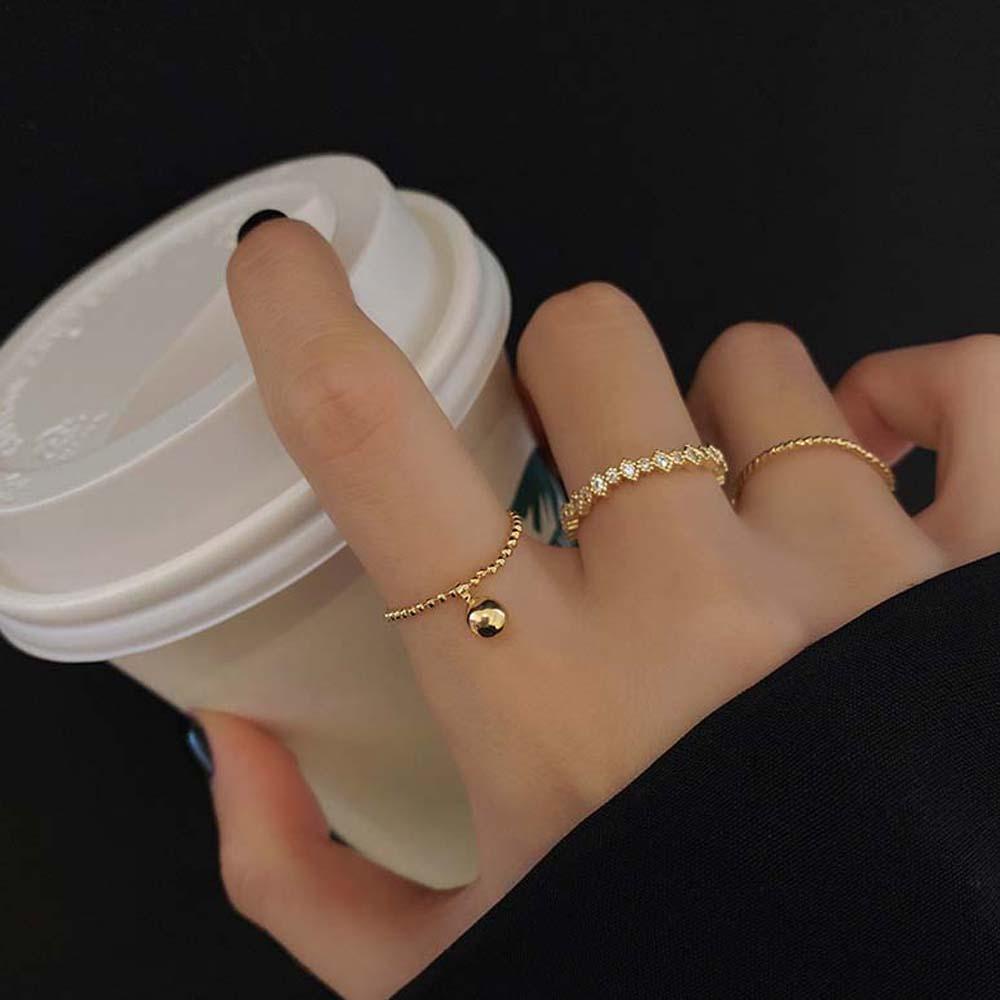 Nhẫn Đính Hạt Tròn Nhỏ Phong Cách Cổ Điển Dành Cho Nữ|Phụ Kiện Trang Trí Bằng Đồng Thiết Kế Đơn Giản Phong Cách Hàn Quốc