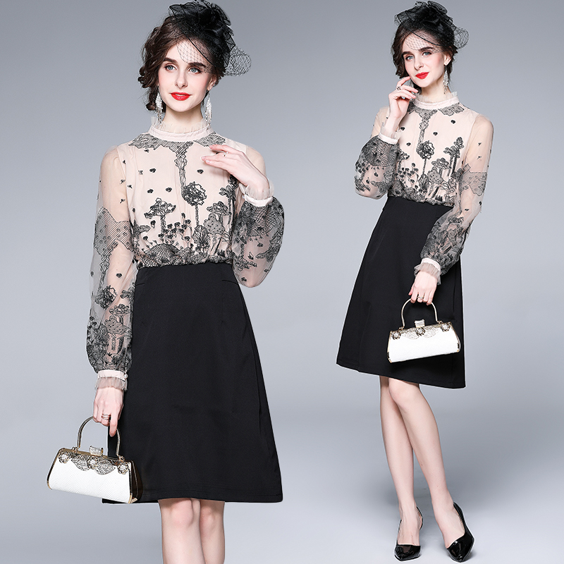 Đầm Phối Lưới Thêu Họa Tiết Xinh Xắn Dành Cho Nữ 6705