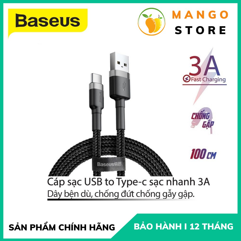 Cáp sạc nhanh Type-C Baseus Cafule QC 3.0 Cho Samsung Xiaomi Oppo Dài 1M/2M Chính Hãng Baseus