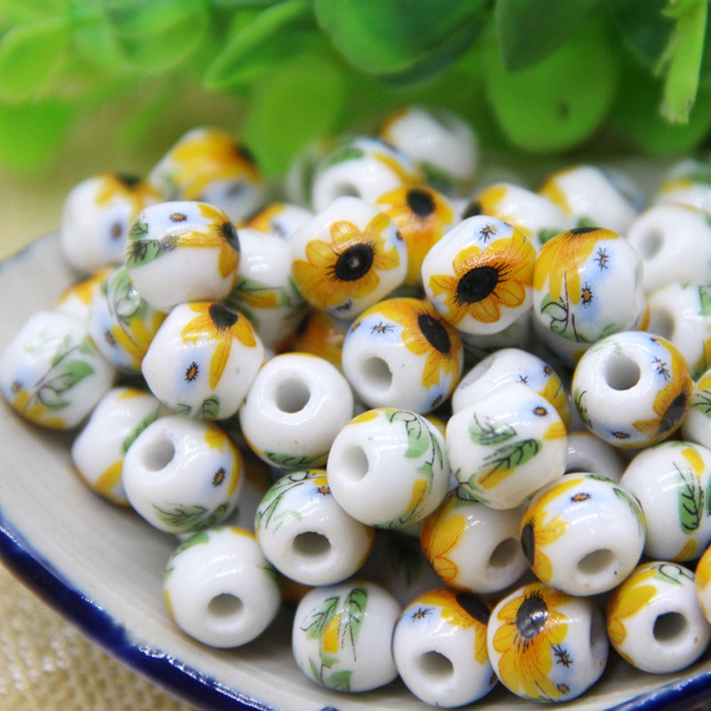 Set 10 Hạt Xâu Hình Hoa Hướng Dương Bằng Gốm Thời Trang 10mm Dành Cho Nữ