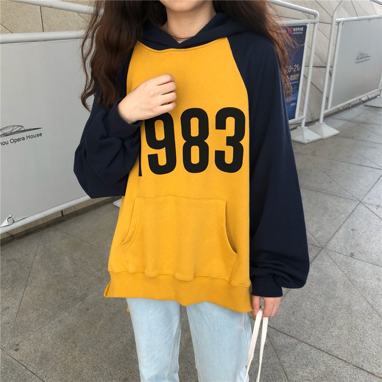 áo hoodie ulzzang hoodie nữ đẹp áo nỉ có mũ mỏng thu đông dài tay raglan form dáng rộng kiểu hàn quốc