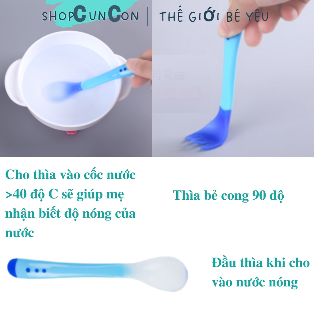 Thìa báo nóng cảm ứng sillicon cho bé ăn dặm từ 5 tháng, muỗng báo nhiệt cho bé