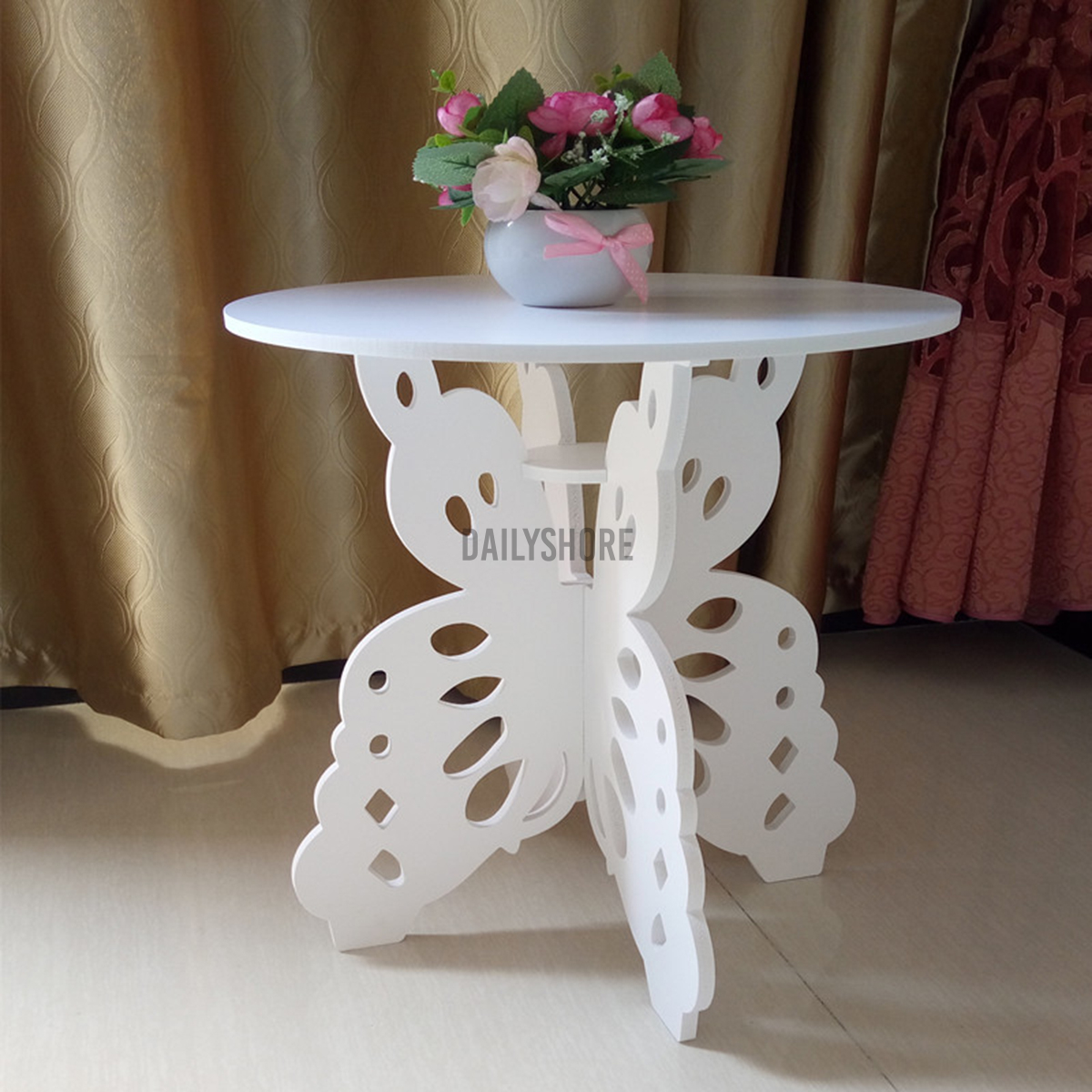 White Small Round Side Table Sofa Beside Coffee Table Plant Stand Home Furniture