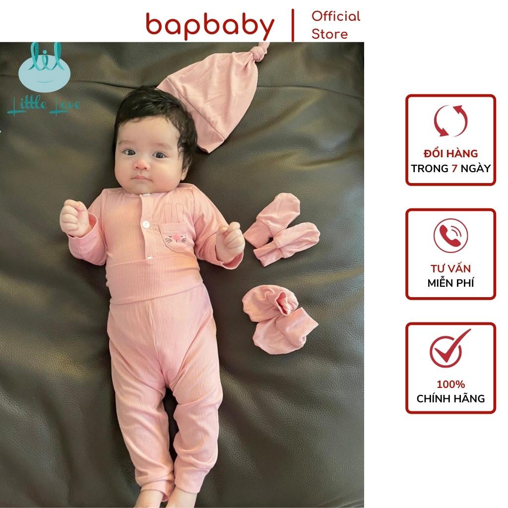 Quần áo sơ sinh bé gái và bé trai Little Love cài thẳng, thun tăm mềm, bộ sơ sinh dài tay cho bé 3 đến 8 kg