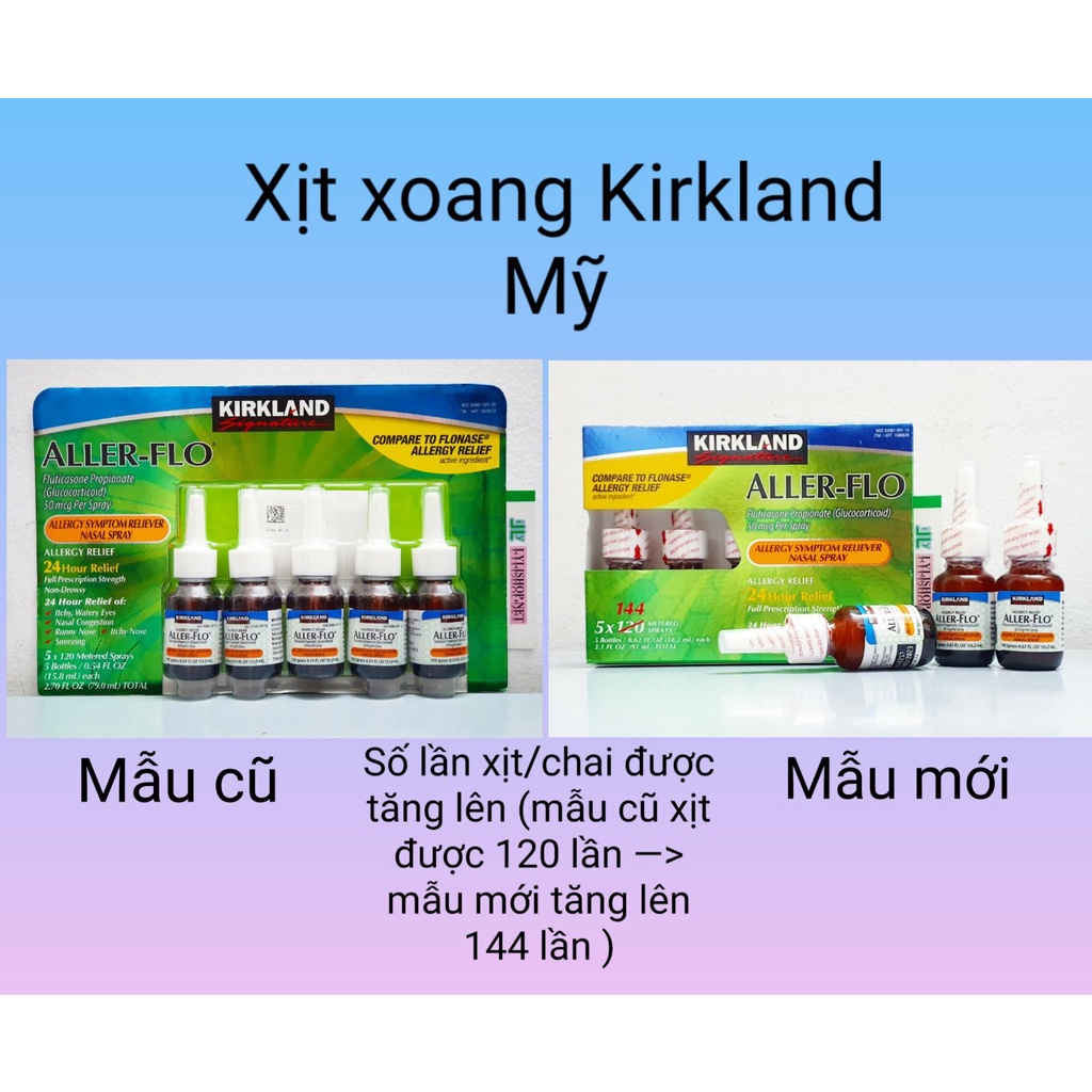 Kirkland Aller-Flo bộ 5 chai xịt xoang chính hãng của Mỹ giảm các triệu chứng của viêm xoang, sổ mũi, nghẹt mũi…