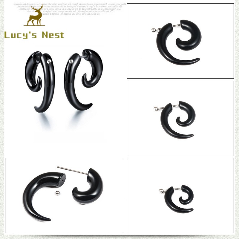 1 Pair Horn Shaped Ear Studs Men Dị Ứng Acrylic Earring For Male