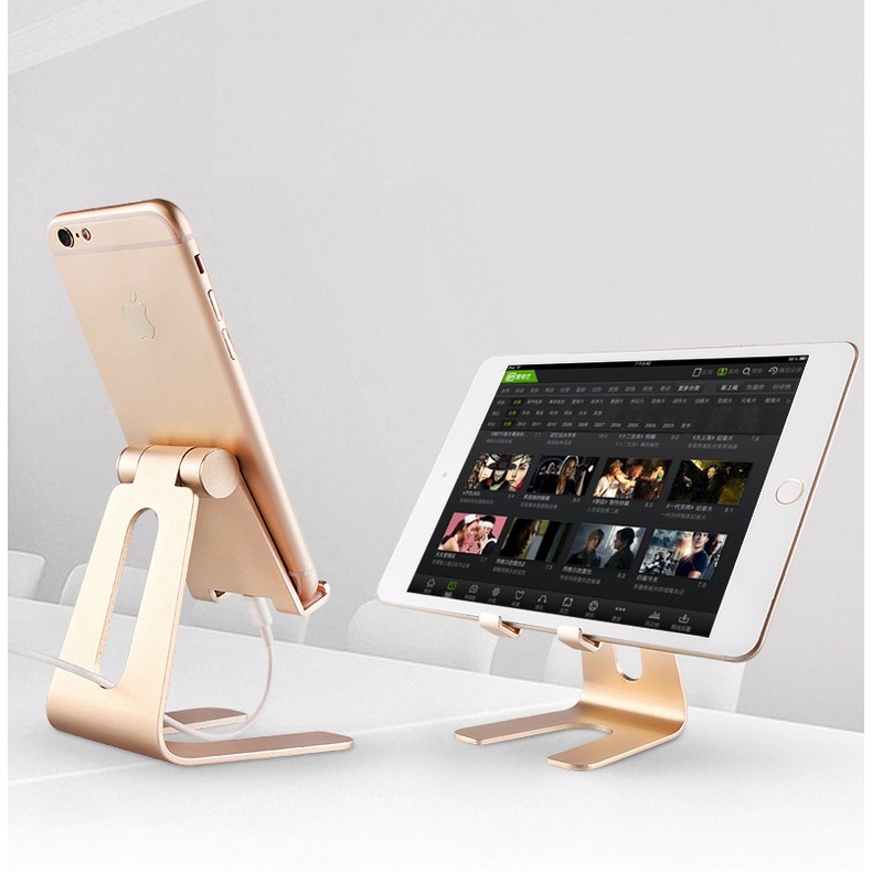 Giá kê đỡ điện thoại, ipad, máy tính bảng bằng hợp kim chắc chắn, điều chỉnh góc nghiêng, gập cất gọn gàng.