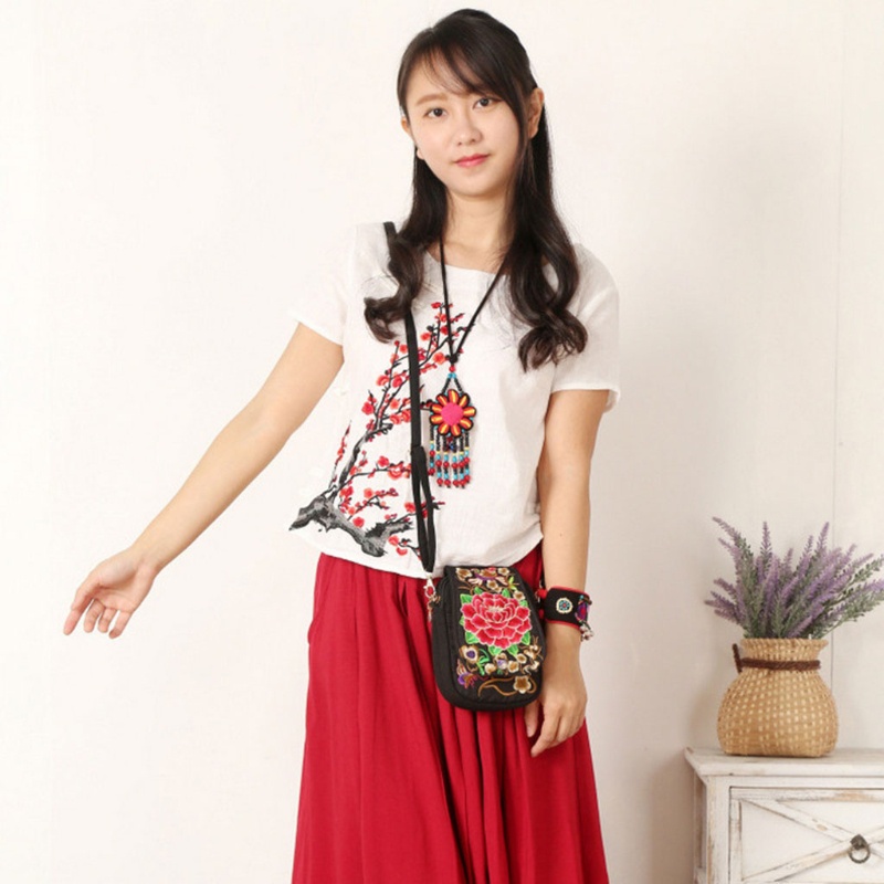 Túi Đeo Chéo Mini Thêu Họa Tiết Xinh Xắn Thời Trang Cho Nữ Ví