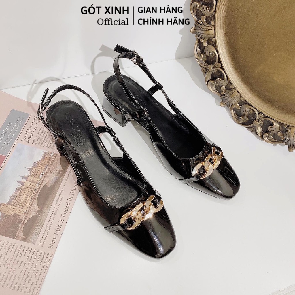 Sandal cao gót nữ GÓT XINH G17 da bóng đế vuông cao 3cm