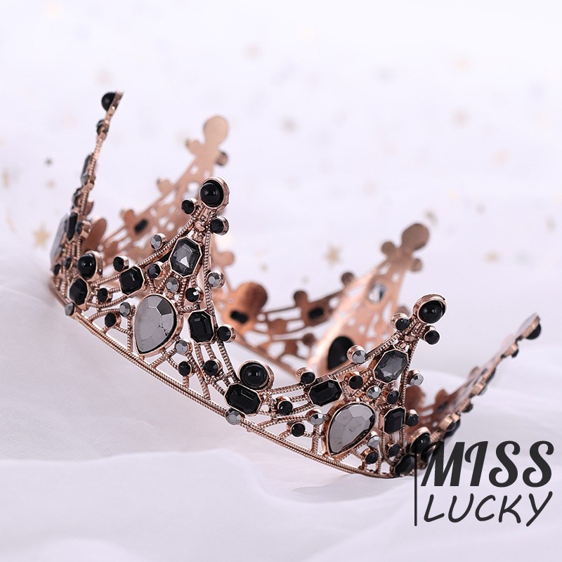 Vương miện nữ hoàng phong cách vintage đính đá màu đen thanh lịch