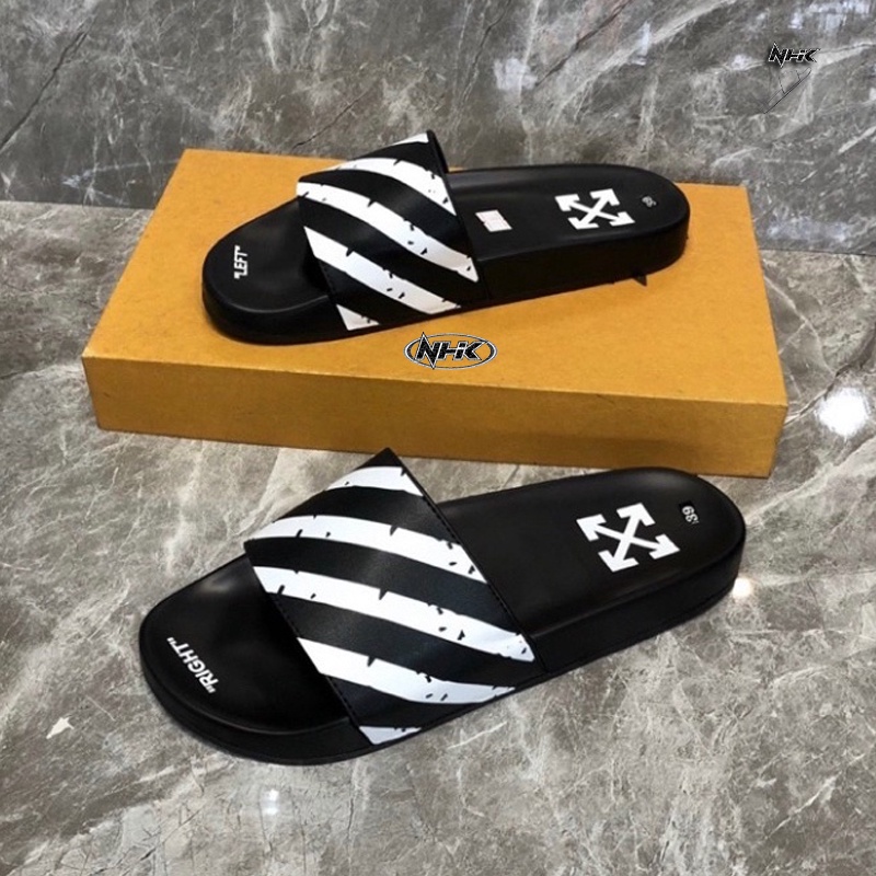 Off White cao cấp, dép quai ngang nam nữ hai màu đen - trắng đế chống trượt "có bán sỉ"