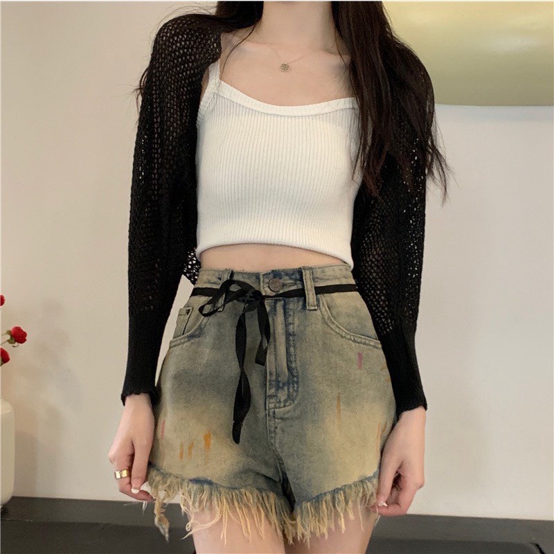 Áo cadigan khoác ngoài len lỗ tay bo nhiều màu xinh vanmiushop