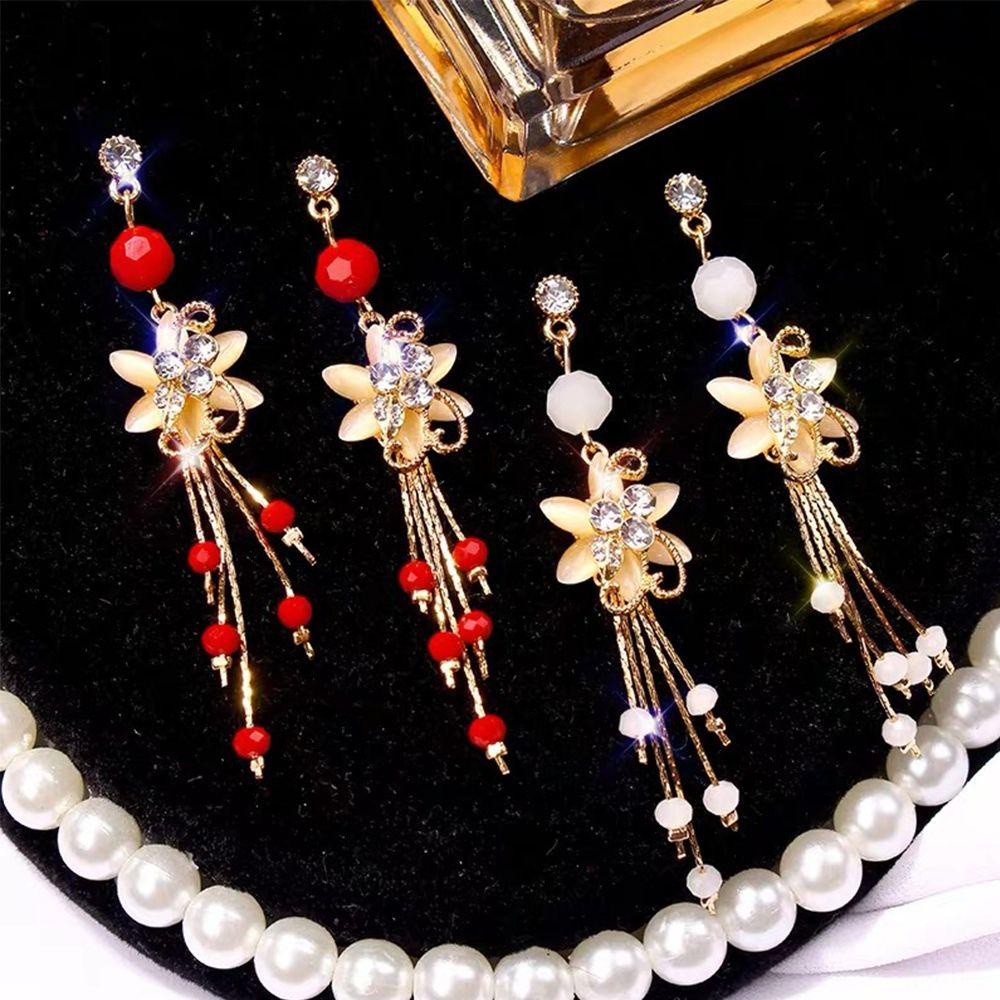 Bông Tai Dáng Dài Đính Hoa Thời Trang Cho Nữ|Mắt Mèo