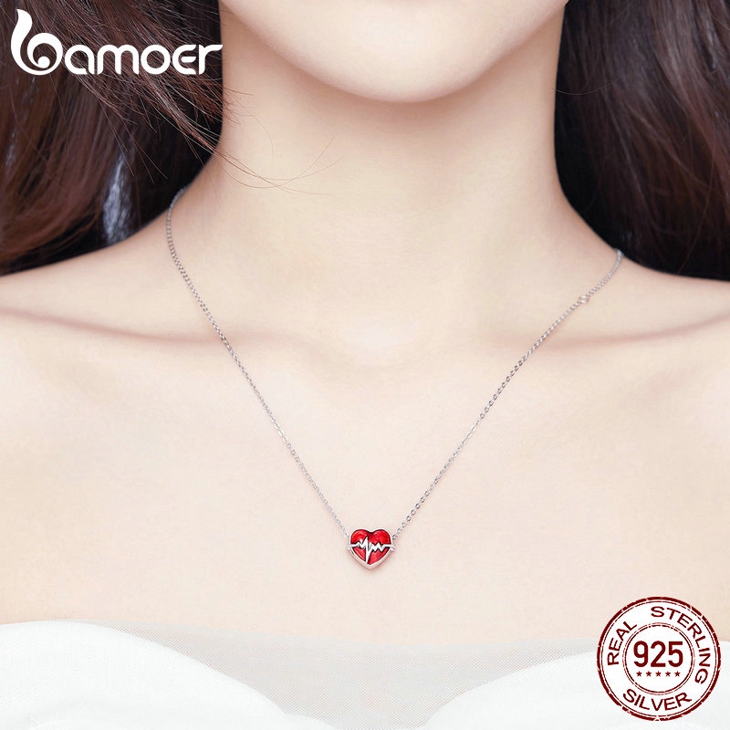 Hạt trang sức Bamoer SCC1151 bạc 925 hình trái tim màu đỏ làm trang sức dễ thương