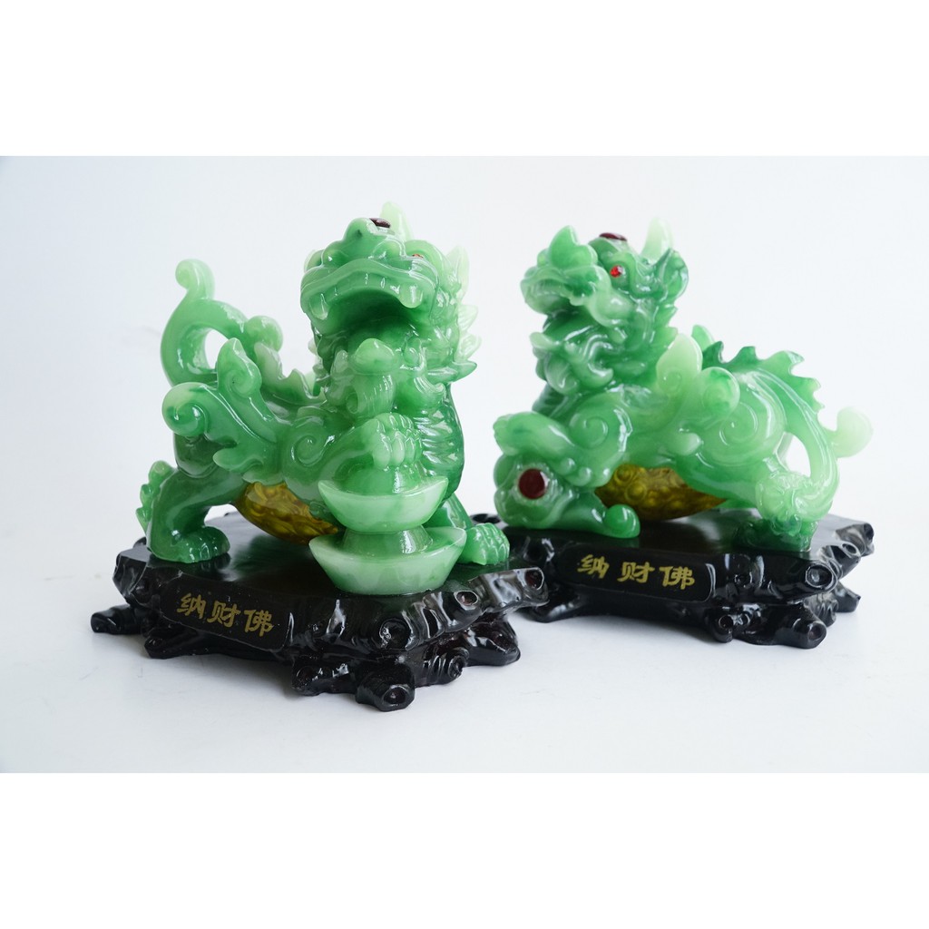Cặp tượng Tỳ Hưu xanh bụng trứng vàng tài lộc phong thủy lộc phát - Cao 17cm | BigBuy360 - bigbuy360.vn