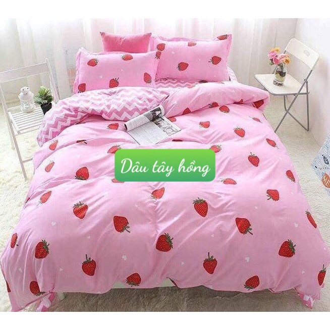 Bộ Ga Gối 1mx2m Vải Cotton Poly Mềm Mịn,được chọn mẫu hanhrui-dâu tây hồng