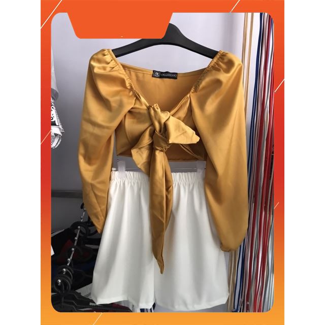 [ Sale 50% ] Sét áo lụa buộc nơ( ảnh+ video) thời trang format