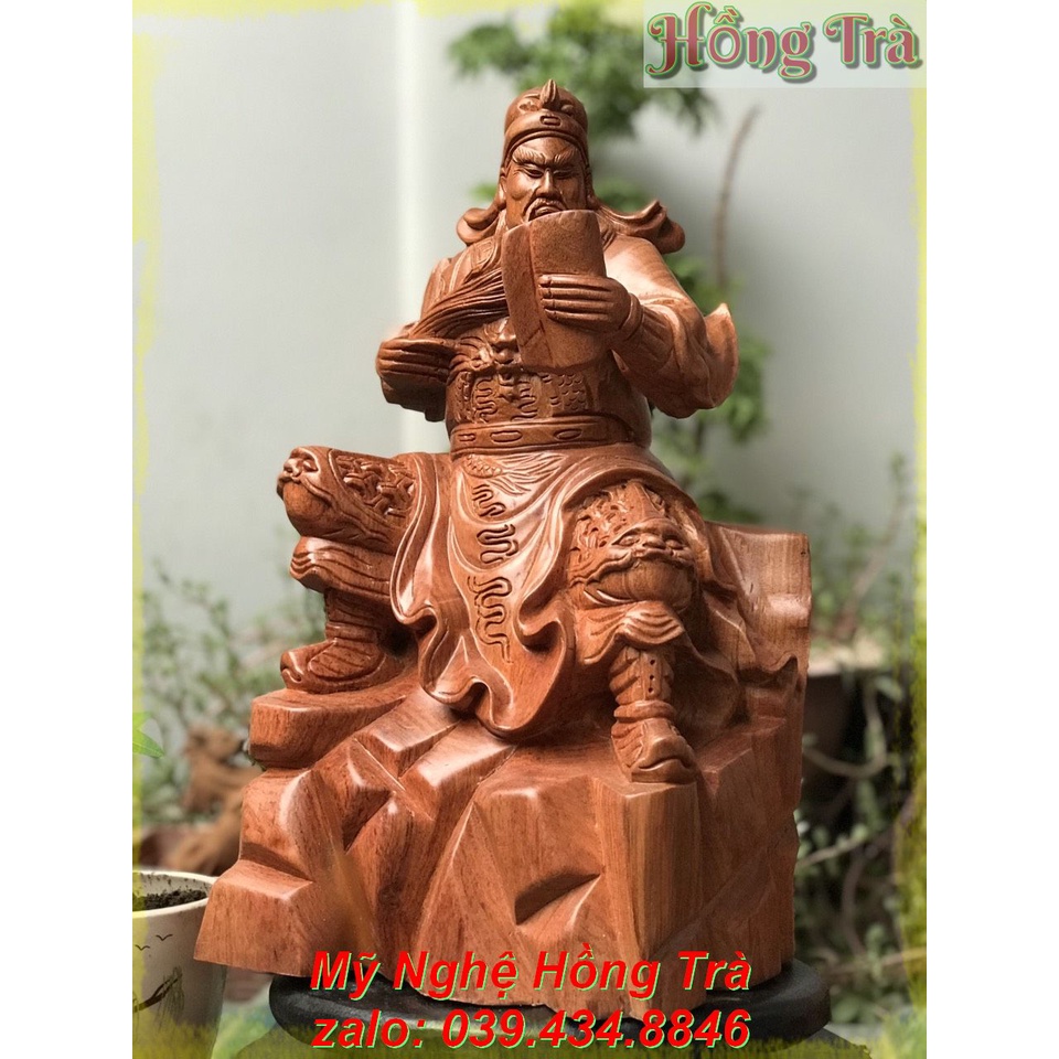 Tượng gỗ Quan Công ngồi đọc sách gỗ Hương cao 40cm. Tượng cao cấp