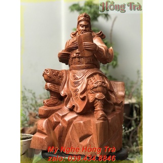 Tượng gỗ Quan Công ngồi đọc sách gỗ Hương cao 40cm. Tượng cao cấp