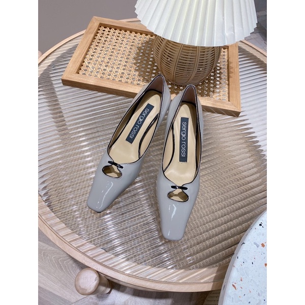 giày cao gót nữ mũi vuông miệng rộng da trơn bóng gót 5.5cm rossi