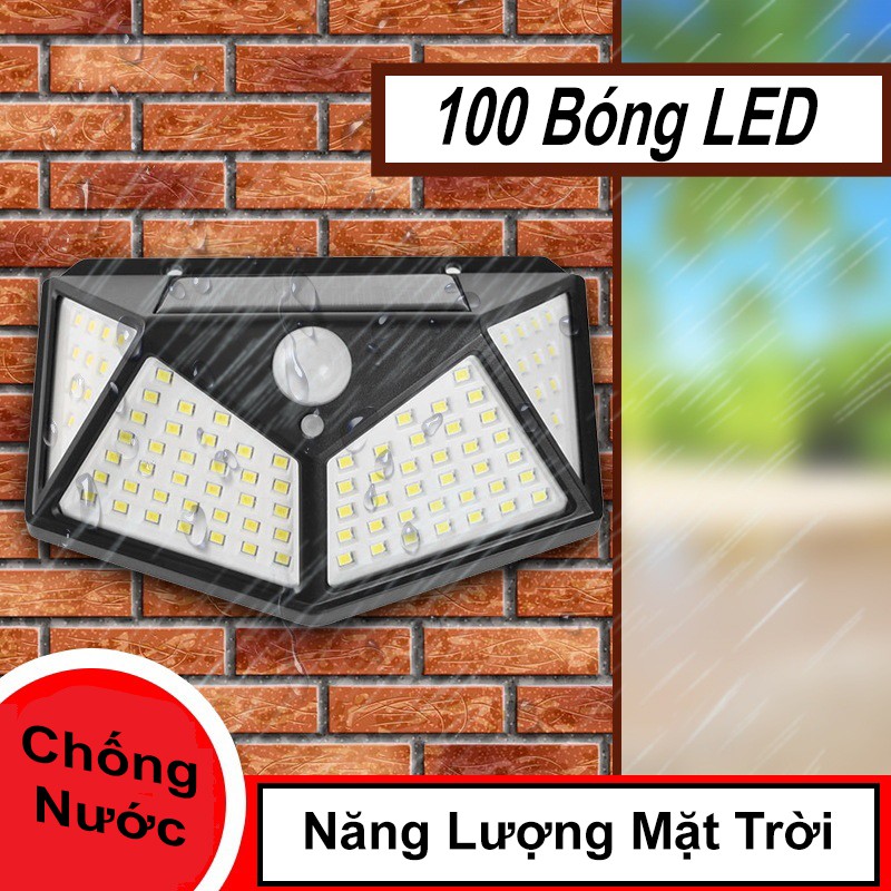 [Có Trắng] Đèn Cảm Ứng Hồng Ngoại - Đèn Led Năng Lượng Mặt Trời 100 Bóng Siêu Sáng Chống Nước Loại 3 Chế Độ