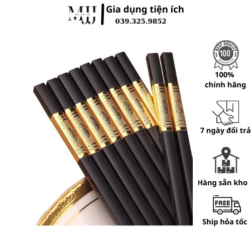Hộp 10 đôi đũa ăn Nhật có khảm Vàng sang trọng