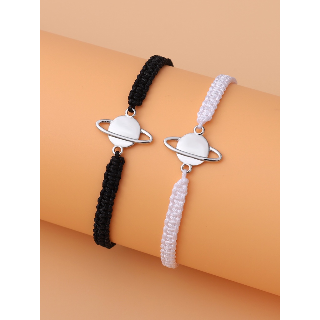 Set 2 Vòng Tay Dây Bện Mặt Hành Tinh Phong Cách Bohemian Thời Trang Cho Cặp Đôi
