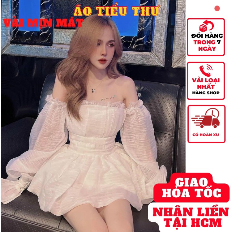 áo nữ tiểu thư bẹt trễ vai tay dài vải voan tôn dáng hàn quốc mẫu mới thời trang nữ - mã A148