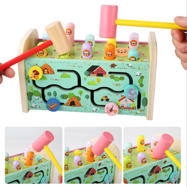 [ ĐỒ CHƠI 3IN1] Đồ Chơi Đập Chuột Kèm Đàn Xylophone 3in1 Bằng Gỗ Cho Bé Phát Triển Trí Tuệ