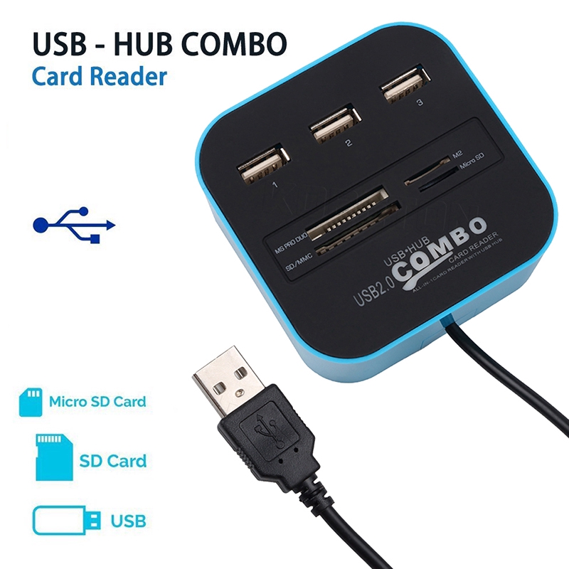 Hub chuyển đổi kết hợp 3 cổng USB 2.0 hỗ trợ đầu đọc thẻ nhớ TF MMC M2 Micro SD