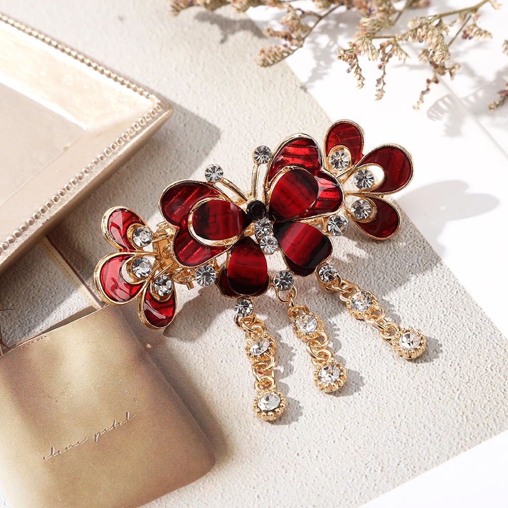 Kẹp tóc hình hoa đính đá phong cách vintage xinh xắn