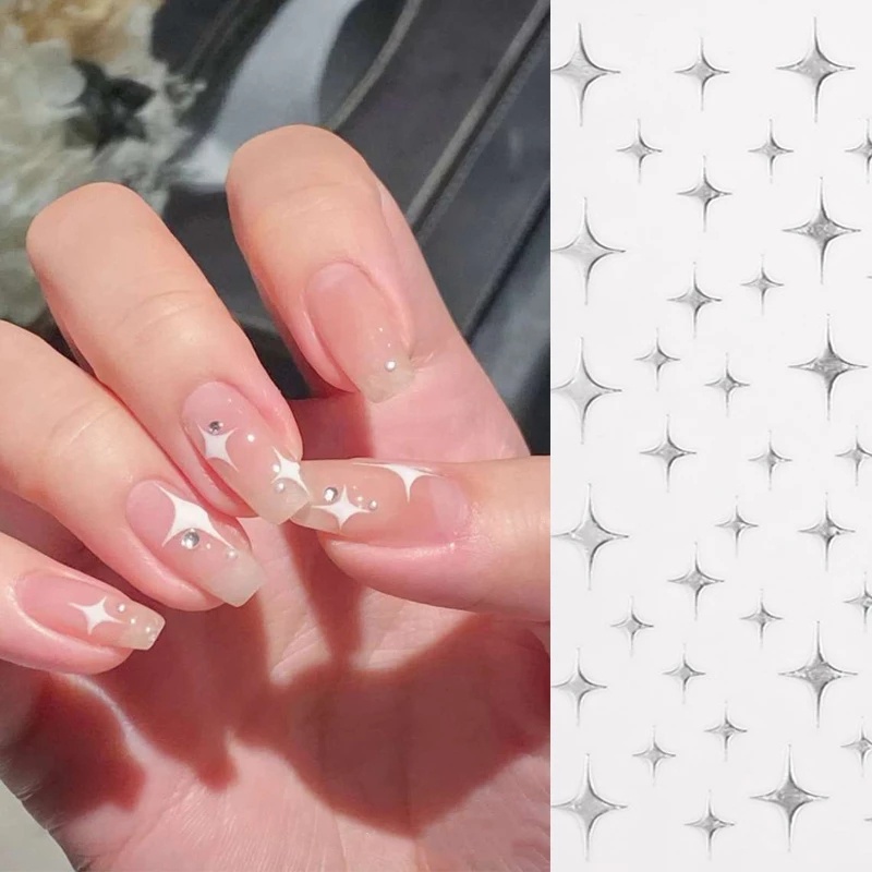 1 Tờ Nhãn Dán Móng Tay Acrylic Họa Tiết Ngôi Sao Lấp Lánh 3D DIY