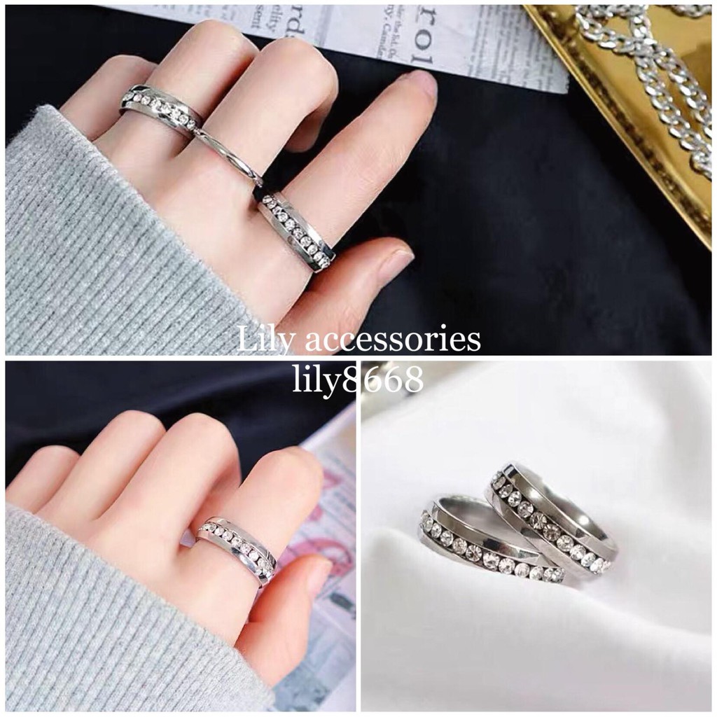 nhẫn titan đính đá cho nam nữ không gỉ không đen unisex