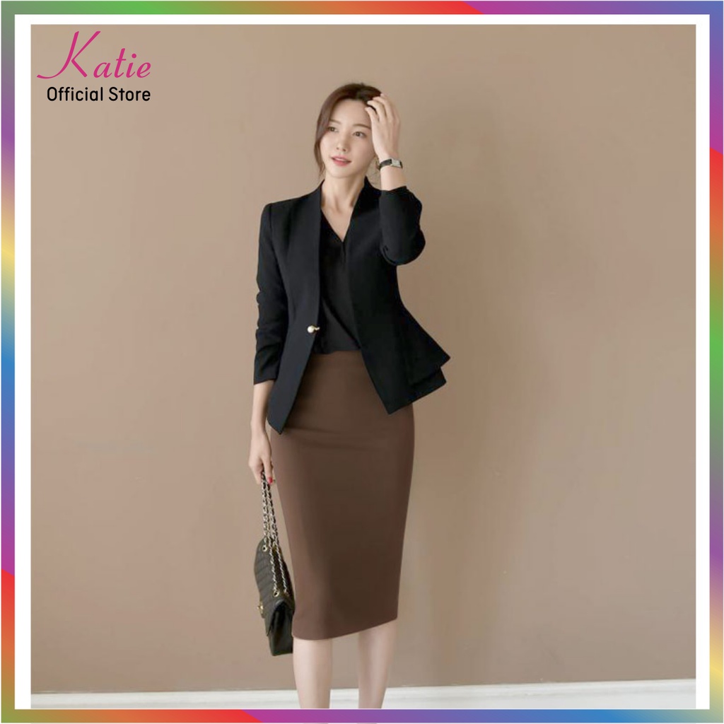 Chân Váy Ôm Bút Chì Qua Gối Màu Nâu Tây Katie Váy Công Sở Thun Hàn Co Giãn 4 Chiều, Size 40-80kg Cv802