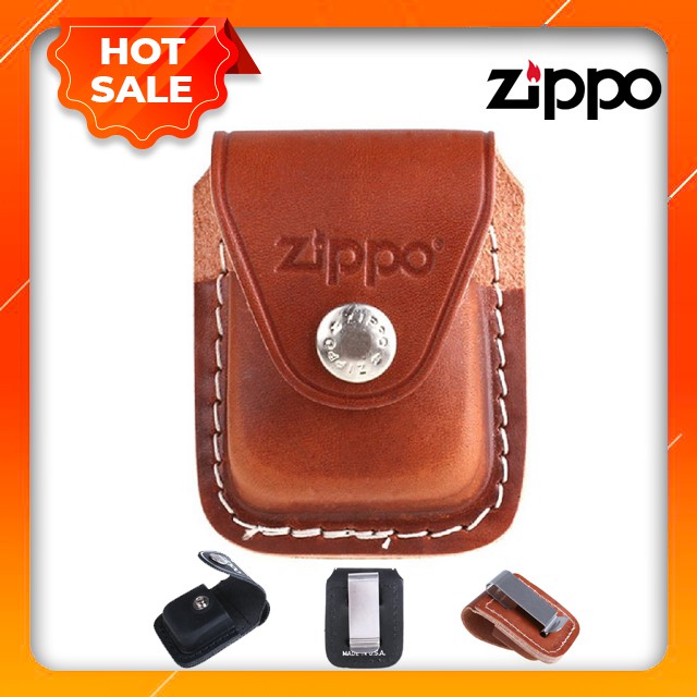 Bao Da Đựng Hộp Quẹt Bật Lửa Zippo Chính Hãng Nhập Khẩu Màu Đen/ Nâu