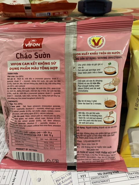 COMBO 5 GÓI CHÁO SƯỜN VIFON 70g