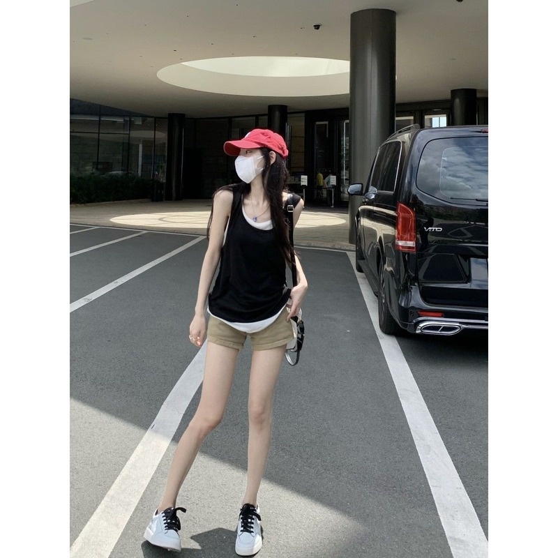 Áo Thun Sát Nách Giả Hai Lớp Dáng Rộng Thời Trang Mùa Hè Dành Cho Nữ