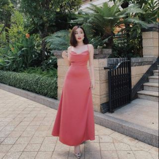 Đầm maxi lụa cổ đổ cao cấp 2 màu