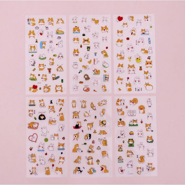 Set 6 tấm sticker chó Shiba đáng yêu