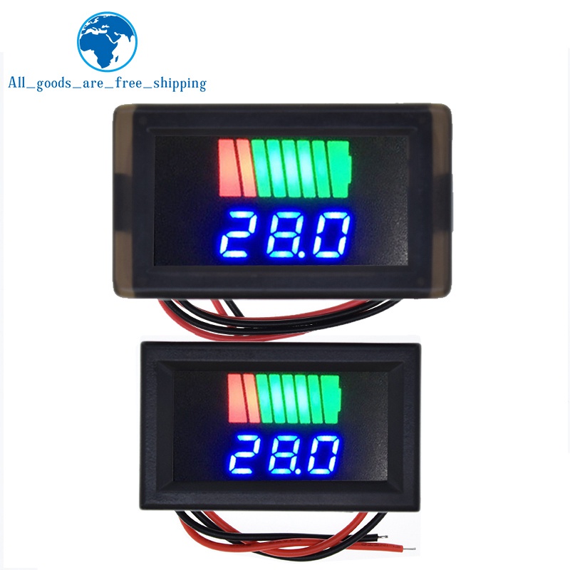 Chỉ báo mức sạc pin ô tô 12v-60v lithium dung lượng pin đồng hồ đo màn hình màu xanh lam led tester vôn kế không thấm nước