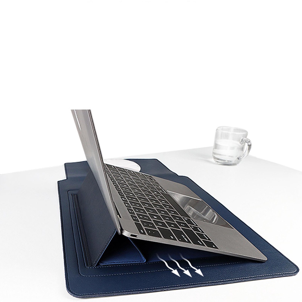 Túi Da 3 Trong 1 Đựng Macbook Air/Pro, Laptop 13, 14 inch  Chống Thấm Nước, Bàn Dê Chuột và Giá Đỡ Máy Tính