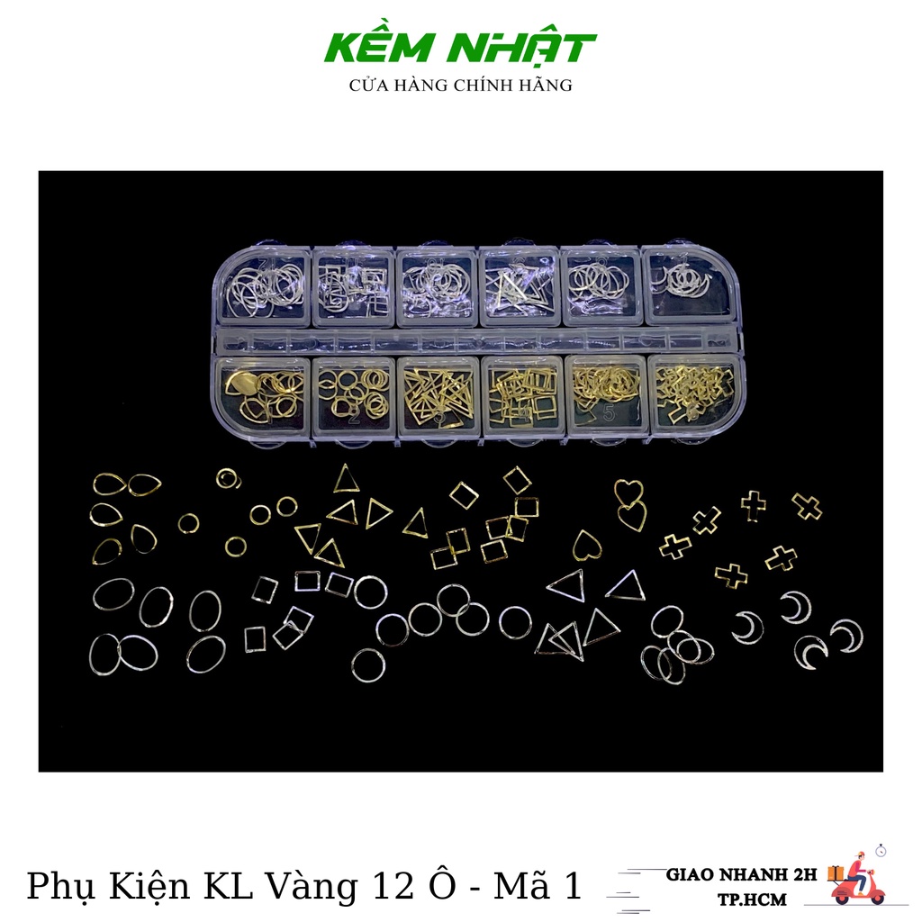 Set Phụ Kiện Kim Loại Trang Trí Móng 12 Ô